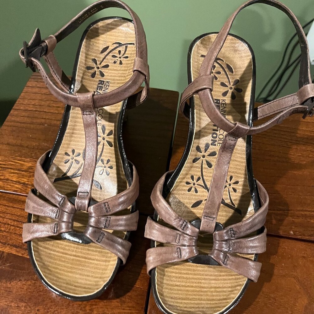 Kenneth Cole Reaction Leather T-Strap Wedge Heels